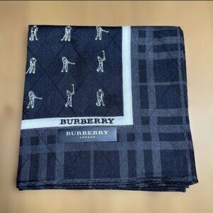 New Burberry London Cotton Handkerchief Pocket Square Scarf Navy Golf Plaid